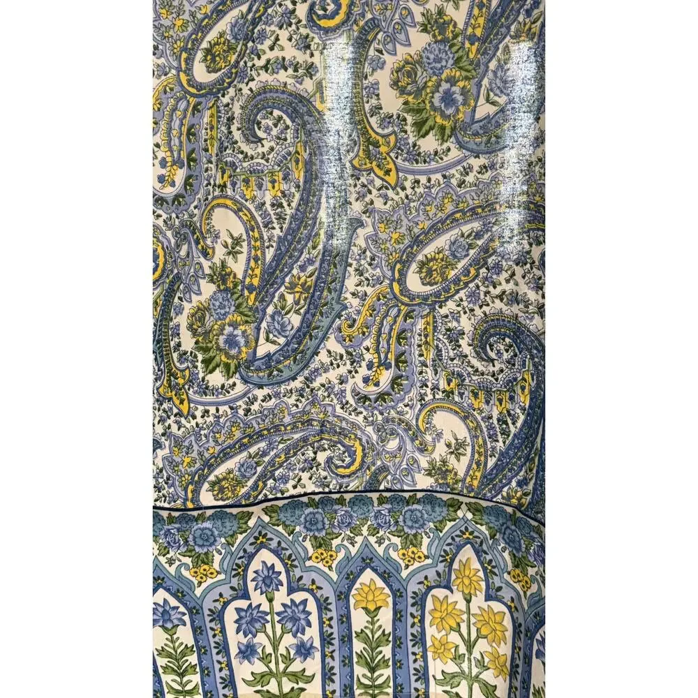 Vintage April Cornell Paisley Cotton Tablecloth Blue Yellow Floral Country Boho
